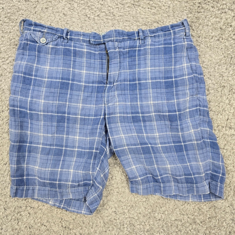 Polo Ralph Lauren Mens Linen Madras Plaid Shorts Blue Size 33 Coastal Preppy